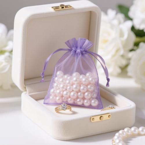 Image of joycraft Organza Bags 2.7x3.5 inch - Light Purple Drawstring Gift Packaging Pouch with Breathable Mesh for Wedding Favors, Jewelry Display, Candy Bags | Reusable Craft Supplies, Small Business