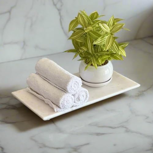 MASON HOME Auric White Marble Flat Tray - 1pc Marble | Durable - Stylish - Décor - Aesthetics | Bathroom - Kitchen - Bedroom | Towel | Home - Hotel - 