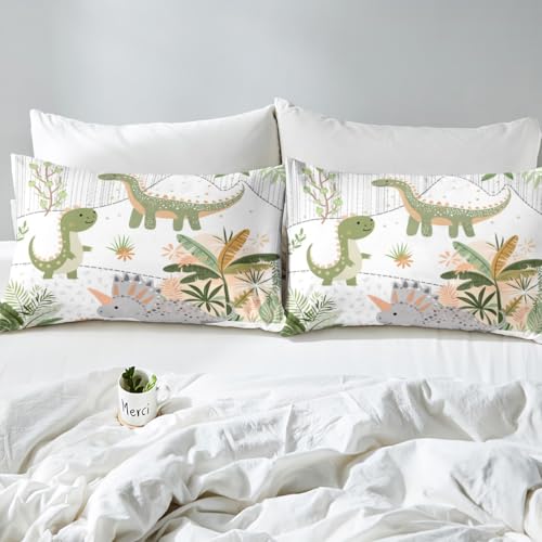 Housse de couette à fermeture éclair Loussiesd lit double, parure dinosaure vert et coco - 6