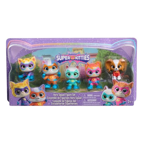 Just Play Disney Junior SuperKitties Heldenteam, 5-teiliges Figurenset, 5 cm große Sammelfiguren, Kinderspielzeug ab 3 Jahren