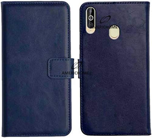 Image of Inside Rubber TPU with Card Pockets Magnetic Closure Protection Compatible with Samsung Galaxy M30 (Blue)