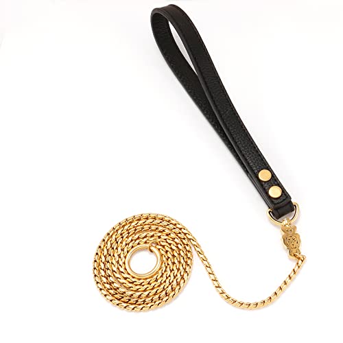 Captainsteel Stainless Steel Dog Leash, 3Ft, 4Ft, Integrated Dog Collar And Leash, 5Mm 1M/1.2M Metal Dog Leash For Small And Large Pets, With Leather Handle #TOP4