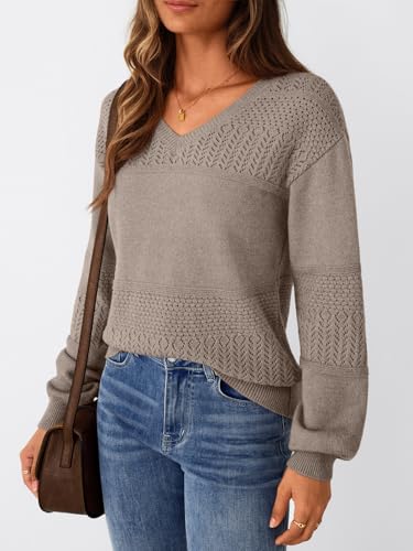 LILLUSORY Women's Hollowed-Out V Neck Sweater Business Casual Pullover Tops3
