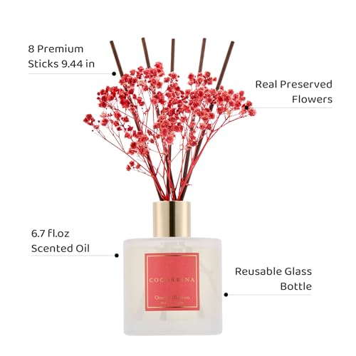 Image of COCORRINA Reed Diffuser - Orange Blossom 6.76 Fl.oz Reed Diffuser Sets with Preserved Flowers, Diffuser with 8 Sticks for Bathroom Shelf Decor