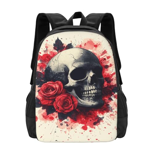 Image of Floral Skull Print Backpack For Men Women Lightweight Daypack For Daily Commutes Business Travel Hiking