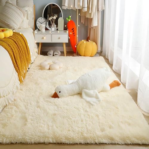 XUEDNGM Wohnzimmerteppich Weicher Teppich 50 x 120 cm Waschbar Flauschig Weich rutschfest Moderne Deko Weich Flauschiger Vorleger Modern Teppich Wohnzimmer für Wohnzimmer, Schlafzimmer, Creme Farben