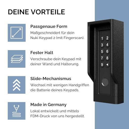 Cleverstation Wandhalterung - passend für Nuki Keypad 2 Türschloss mit Fingerabdruck, Fingerprint Türöffner Halter, Türschloss Smart Halterung, Smartes Türschloss Wandmontage mit Dach (schwarz)