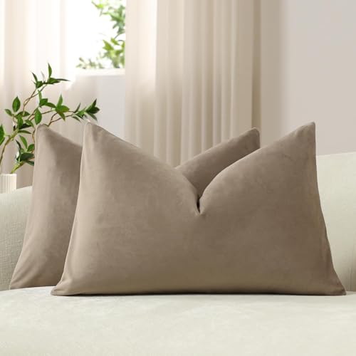 DEZENE Lumbar Pillow Covers 12x20 Taupe: Pack of...