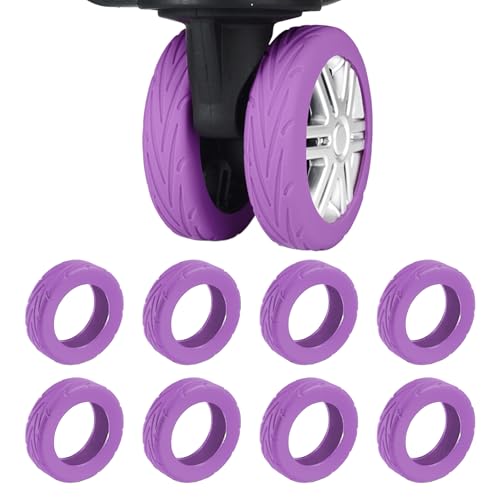 8 Pcs Luggage Wheel Covers, Carry on Luggage Suitcase Wheel Protector, Wear-Resistant, Anti-Noise Silicone Protective Covers for Wheels Office Chair (Purple)