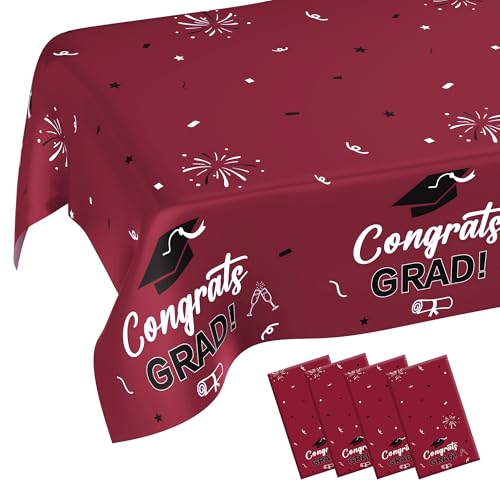 Image of Graduation Decorations 2025, 4 Pack Wine Black Graduation Tablecloth 2025 Graduation Party Decorations, Graduation Table Decorations Class of 2025 Table Cloths for College School Supplies 54 inchx108 inch