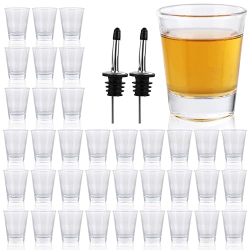 DAJAVE Juego de 36 vasos de chupito de 47 ml con base pesada, mini vaso de chupito para licores, cócteles, whisky, licor, espresso, bar, fiesta, con vertedores de velocidad