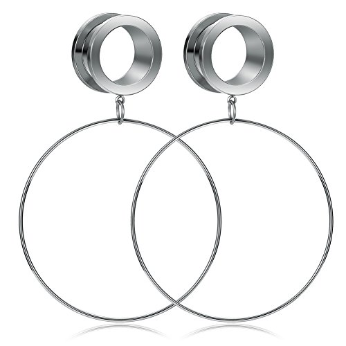 PEAKLINK 00g (10mm) Surgical Steel Ear Tunnels Large Hoop Ear Plugs Expander Dangle Gauges Stretcher Piercing