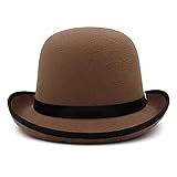 Aurorad Herren Damen Oval Top Klassischer Wolle Bowler Hut Roll Rim Derby Cap Sonnenhut Party Street Style Verstellbare Größe US 7 1/8-7 3/8 UK M-L (Farbe: Khaki, Größe: 57-59 cm)