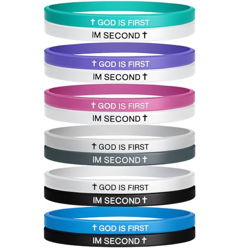 Jerify 12 Pcs God Is First Bracelet Im Second Bracelets Christian Rubber Inspirational Bible Verses Bracelets for Women Men Faith Gifts Religious Gifts