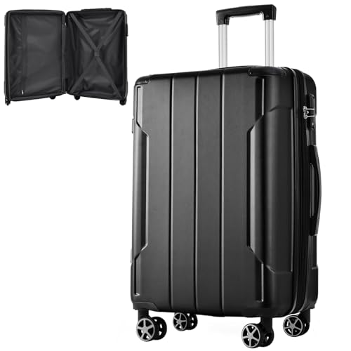 Single Hardshell Luggage, Hardshell Suitcase With Wheels, Expandable 28-inch Checked Luggage, Hardshells Lightweight Durable Suitcases with Double Spinner Wheels adds 25% extra space (Black)