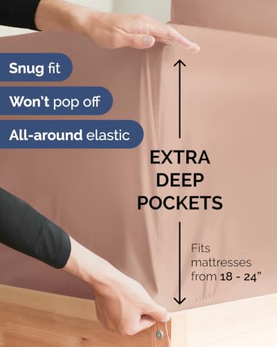 Image of Extra Deep Flex Top Split Head King Fitted Sheet - Hotel Luxury Single Fitted Sheet Only - Easily Fits 18 inch to 24 inch Mattress - Ultra Soft, Wrinkle Free w /Extra Deep Pockets - Mauve
