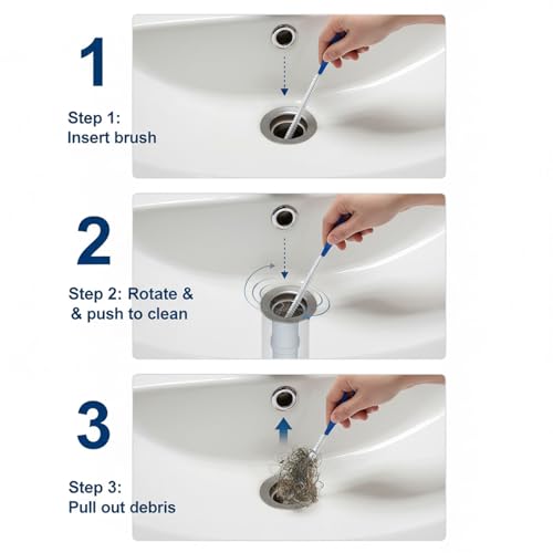 Molain 3 Stück Abflussreiniger Spirale, Edelstahl Abflussbürste mit Doppelkopf Flexible Rohrreinigungsbürste Kanalreiniger für Küchenspüle Dusche Waschbecken