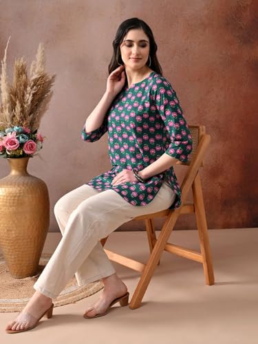 Image of Amazon Brand - Tavasya Women Pure Cotton Katha Plain Short Regular Fit Kurti |Short Top| Solid Casual Tunic