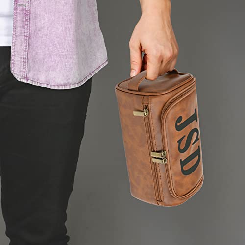 Personalized Leather Toiletry Bag For Men With Hook, Groomsmen Gifts Travel Bag Laser Engraved Name Monogram Leather Gift Anniversary Gift For Him Husband Father Leather Dopp Kit With Side Handle #TOP2
