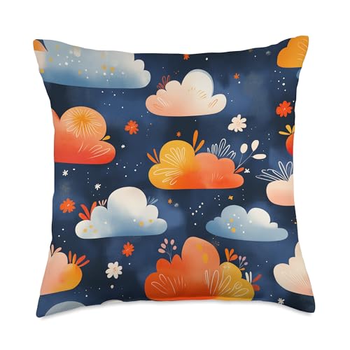 Whimsical Clouds Pattern Throw Pillow