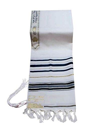 100% Wool Tallit Prayer Shawl in Black and Gold Stripes Size 51" L X 71" W3