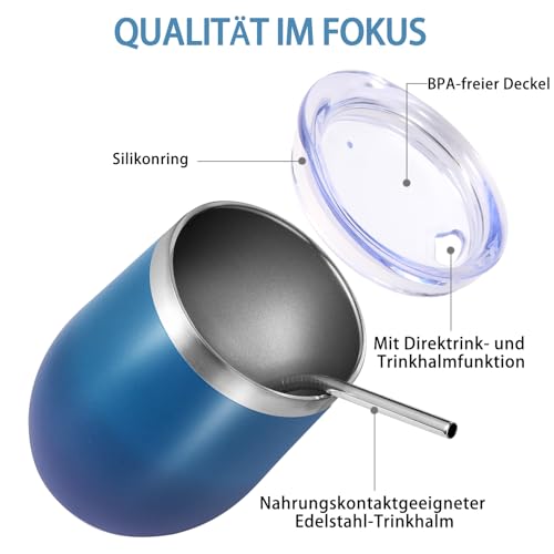 Volhoply 12oz Edelstahl Weinbecher mit Deckel Bulk 4 Pack,350ml Doppelwandige Vakuum Stemless Weingläser… – Ansicht 4