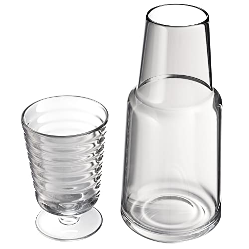 American Atelier Bedside Water Carafe with Tumbler | Pitcher and Footed Drinking Glass | Use Cup as a Lid for Carafe | For Guest Room, Nightstand, Office, or Gift | Gray | American Atelier (32 Oz)