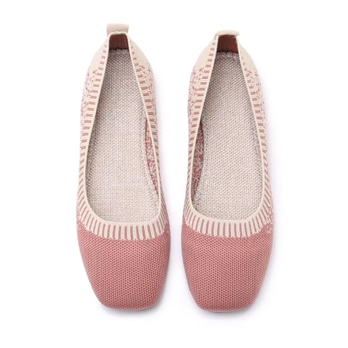 Image of RVROVIC Women's Knit Square Toe Ballet Flats, Slip‑On Casual Flat Shoes