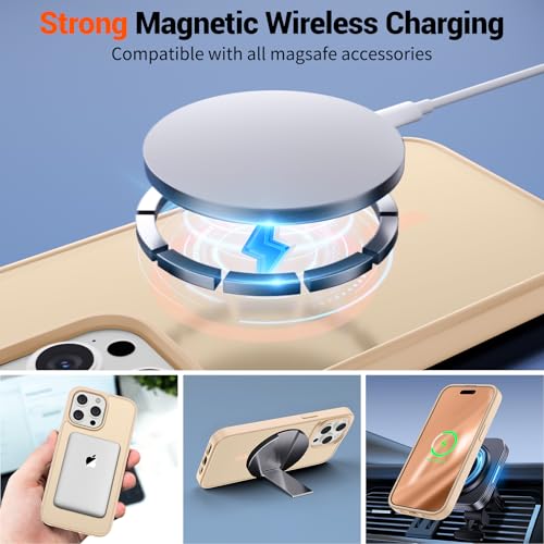 Image of SUPFINE Magnetic for iPhone 15 Pro Max Case (Compatible with MagSafe) (Military Grade Drop Protection) Slim Translucent Matte Shockproof with Anti-Fingerprint Phone Case,Sand Pink