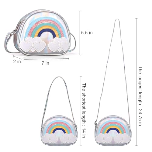 Girls Toddler Purse Crossbody Bag for Kids - Lightweight Little Girl Purses with Adjustable Strap, Silver Rainbow Wallet Handbag Small Shoulder Bags Mini Cross Body Bag Gift4