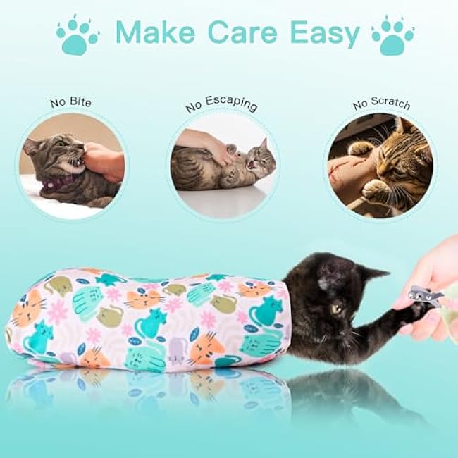 27.6 Cat Grooming Wrap, Cat Wrap for Cutting Nails, Self-Adherent Fabric Wrap for Cats, Cat Burrito Wrap Anti-Scratch, Anti-Escape, Multifunctional Swaddle Wrap Pet Tool (Panda, X Large)-4iYi6Gda