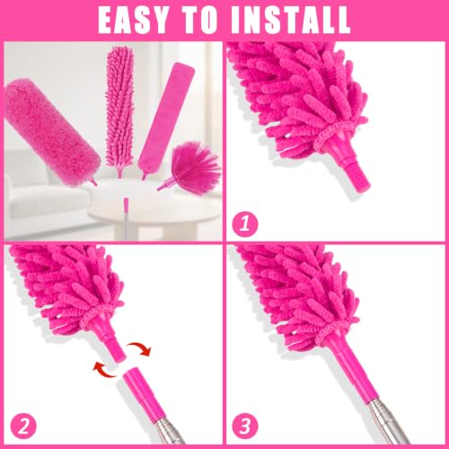 Image of Microfiber Duster Kit 27pcs with 30 to 100 in Extension Pole, Pink