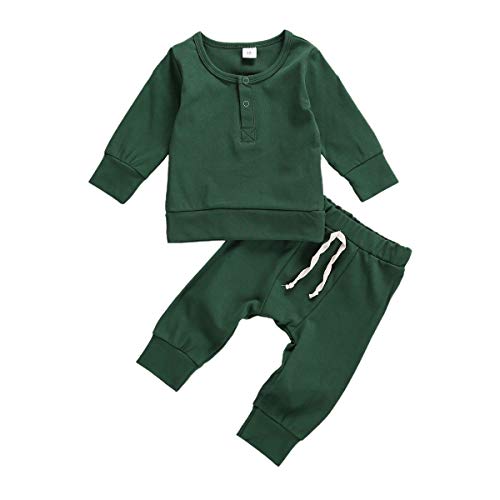 Baby Unisex Clothes,Long Sleeve Sweatshirt Top with Pants Set 2 Piece Outfit,Organic Cotton Clothing Set for Infant Baby Boy Girl (B-Green, 12-18 Months)