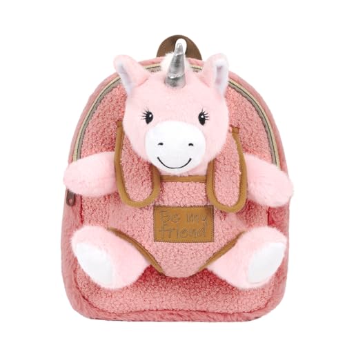 PERLETTI Kuscheltier Rucksack mit Plüsch Tier - Weich Pluschspielzeug Tasche Kinder mit Pluschtier - Kindergarten Kindertasche Flauschig Kleine Mädchen Jungen 3 4 5 6 Jahre - 27x21x9 cm (Einhorn)