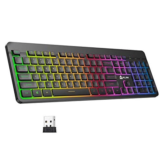 KLIM Light V2 Rechargeable Wireless Keyboard US Layout+ Slim, Durable, Ergonomic, Silent Keys+ Backlit Wireless Gaming Keyboard For Laptop PC Mac PS4 Xbox One + Long-lasting Built-In Battery+ NEW 2020