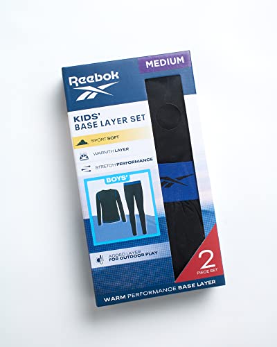 Reebok Boys' Thermal Underwear Set – Performance Base Layer Long Sleeve T-Shirt And Leggings (S-L), Size Medium, Black #TOP1