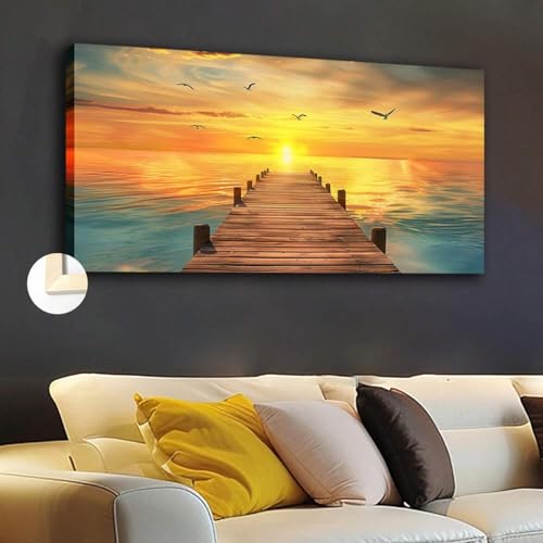 Toile murale coucher de soleil côtier rustique 80x165cm grand format déco salon