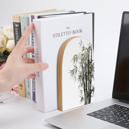 Sujetalibros de bambú resistente para evitar la caída de libros en las baldas 7