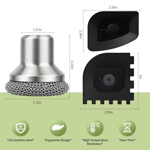Image of Cast Iron Scrubber and Scraper, 316 Chain Mail Scrubber for Cleaning Dishes, Stock Pots,Black, 1 Count ((Small Chainmail,2pcs))
