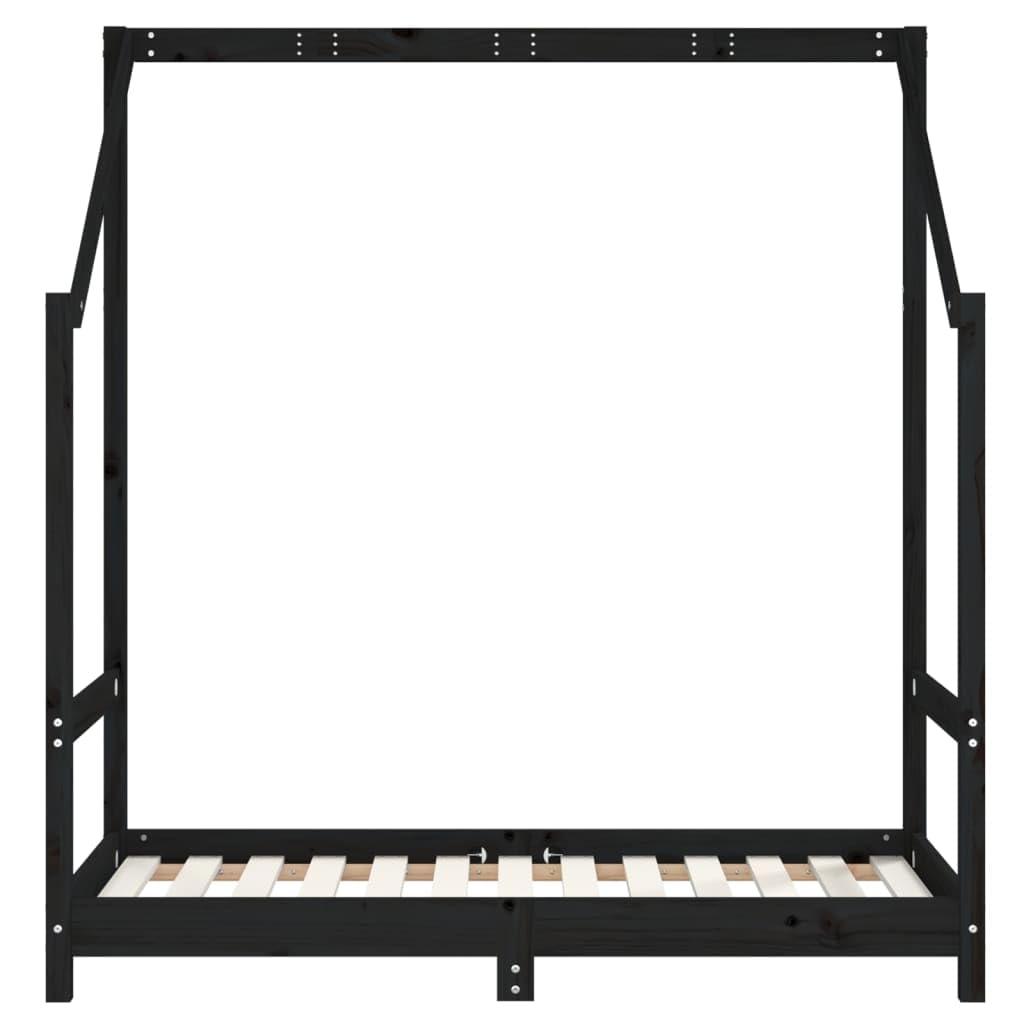 Łóżeczko dziecięce, czarne, 2 x 70 x 140 cm, lite drewno sosnowe, z kratką i miejscem do przechowywania, z regulacją wysokości, przebudowa, dla małych dzieci do 4 lat, w zestawie kratka