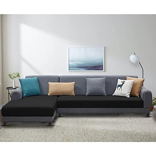 Image of Kraven LHS 6 Seater L Shape Sofa Set for Living Room (Black Grey Fabric)
