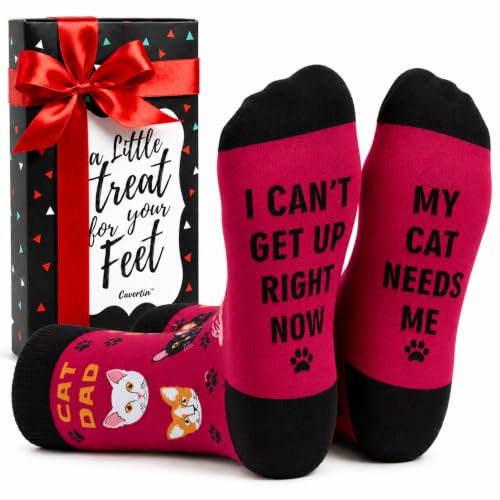 Cavertin Mens Socks with Gift Box Cat Dad Dog Dad Fishing gift for him (Cat Dad)