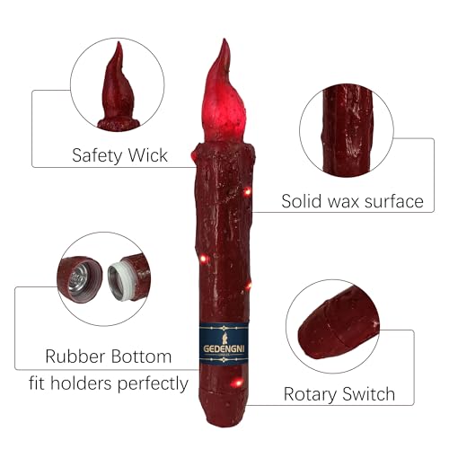 Image of Magical Candlesticks Flameless Taper Candle, 2pcs Red LED Tapered Candles Remote Dipped Candle 6inch Battery Chandelier for Enchanting Weddings and Harry Potter Inspired Vigils(LW4P-RE)