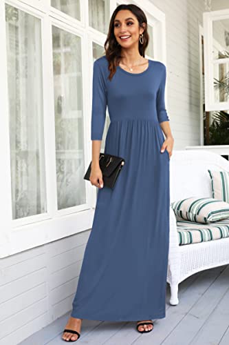 Image of WNEEDU Women's 3 /4 Sleeve Casual Loose Long Maxi Dresses with Pocket