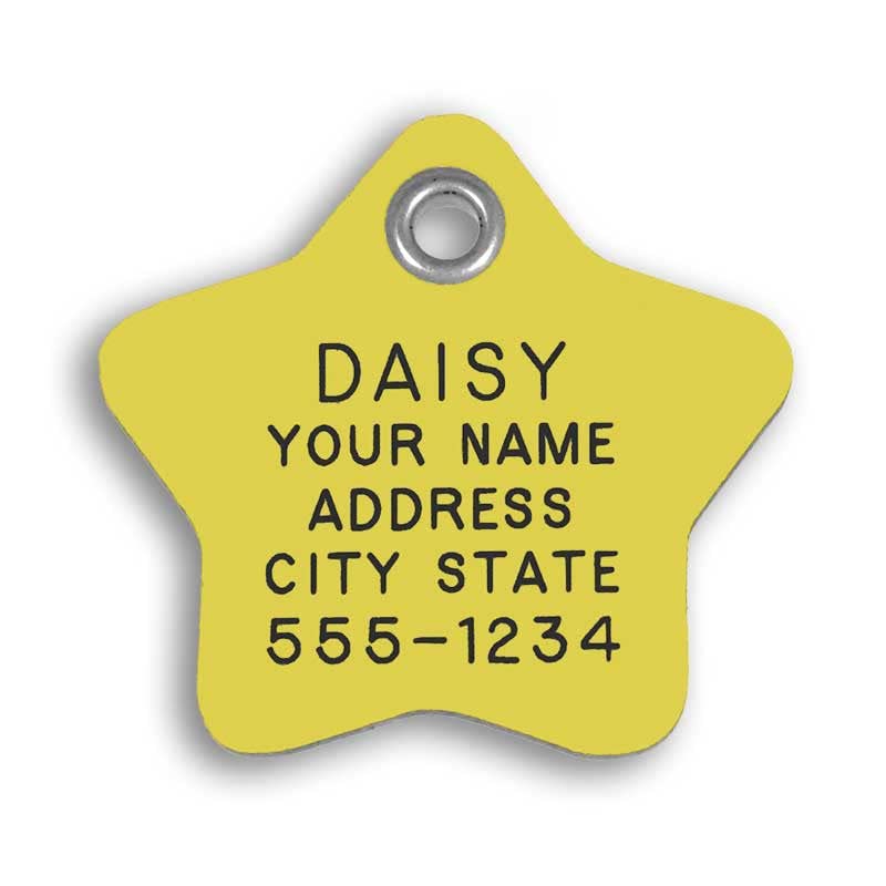 LuckyPet Pet ID Tag - Medium Yellow Plastic Star - Durable & Easy to Read Dog or Cat Tag - Safety Reflective on Back