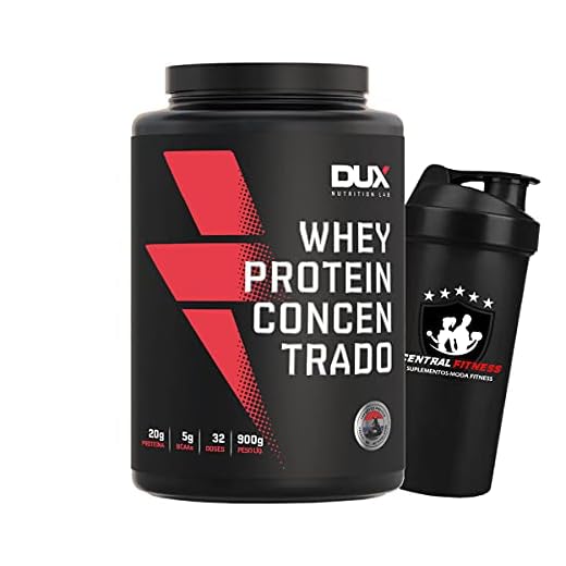 Whey Protein Concentrado Morango Pote 900g + Coqueteleira – Contribui para o Ganho Muscular Hipertrofia – Dux Human Health
