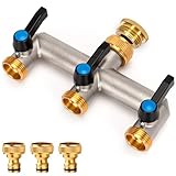 Wasserverteiler 3 Wege, Messing Wasseranschluss verteiler, Verlängerter Griff 3/4 Zoll Adapter mit 3 Stück 3/4 Zoll auf 1/2 Zoll Hahnanschluss für Haus, Hof/Waschmaschine