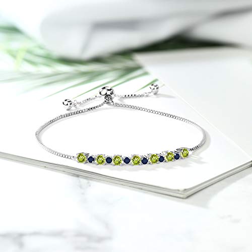 Gem Stone King 925 Sterling Silver Round Green Peridot and Blue Sapphire Tennis Bracelet for Women | 1.02 Cttw | Adjustable Bolo Bracelet For Women | Easy-On Easy-Off3