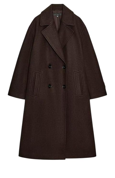 Patakadevi | Double Breasted Wool Blend Overcoat For Women | For Business Travel And Office Commute | Dark Brown Longline Winter Coat | Formal Notch Lapel Outerwear-picture-15