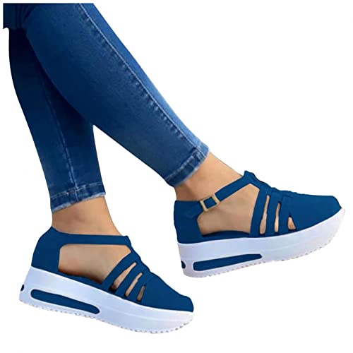 cooki Wedge Sandals for Women Casual Summer, Wedge Sandals for Women Closed Toe, Women's Summer Sandals Casual Bohemia Gladiator Wedge Shoes Comfortable Ankle Strap Outdoor Platform Sandals 03